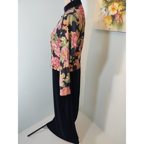 Coldwater Creek Womens Black Velvet Dress Floral Jacket size 6 Long Buttons 2 pc - Picture 2 of 16